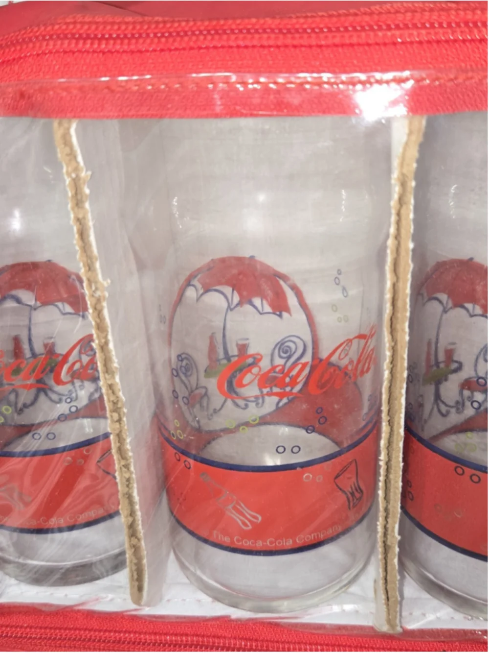 Coca Cola Insulated Tote Cooler Bag Six Pack w/ 6 Coke Anchor Hocking Glasses